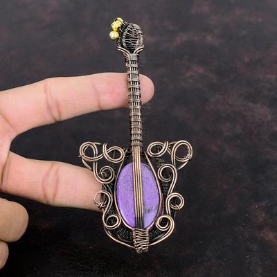 Purpurit Kolye Bakır Tel Sarma Kolye Gitar Kolye Tel Sarma Takı El Yapımı Değerli Taş Kolye Bakır Takı Anne İçin Hediye