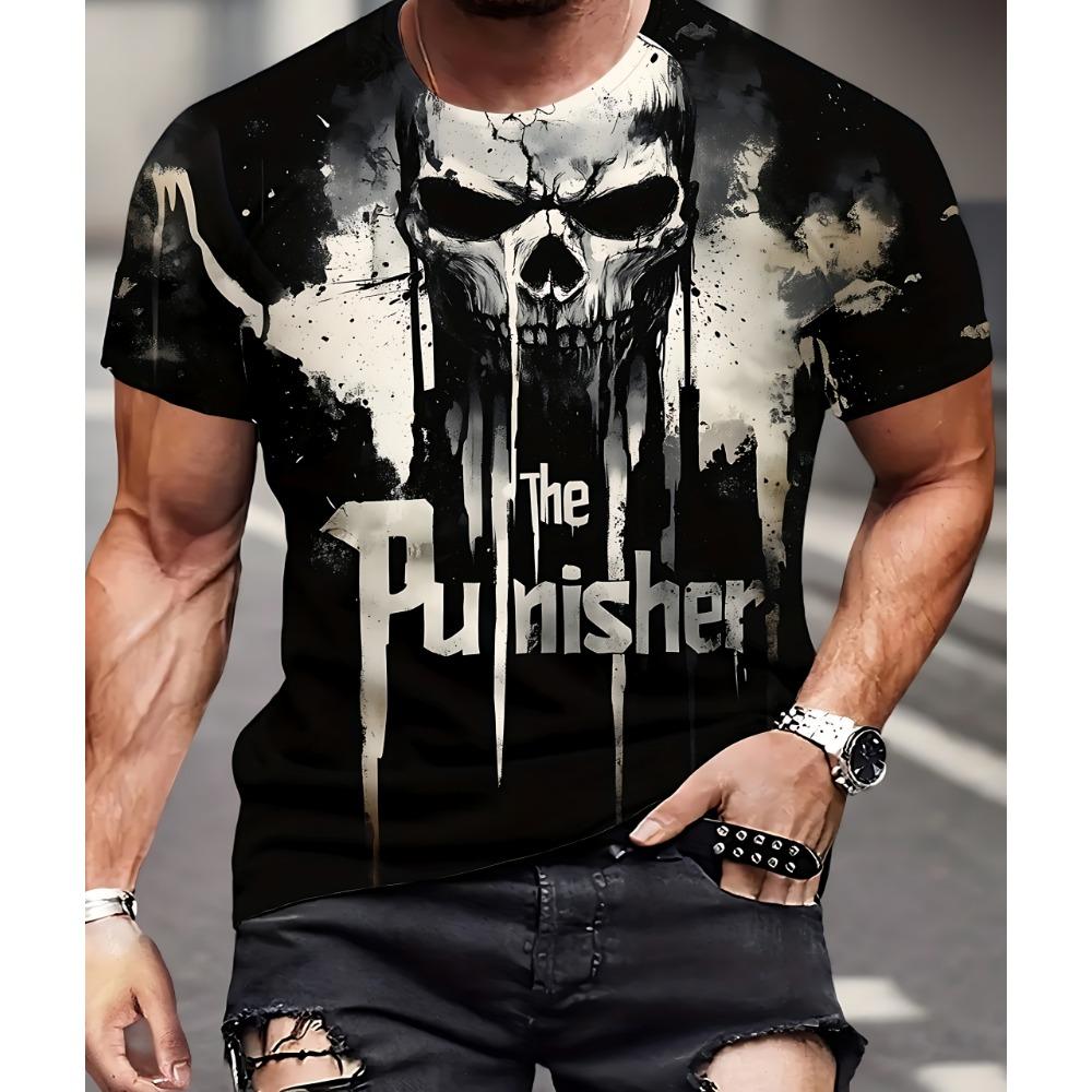 Men's Graphic Skull Flame Motorcycle T Shirt Casual Streetwear Short Sleeve T Shirt 3D Print Crew Neck Tees Top Vintage Clothing