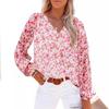 Women's Ditsy Floral Print V Neck Lantern Long Sleeve Loose Blouse Casual Spring Summer Shirt Top
