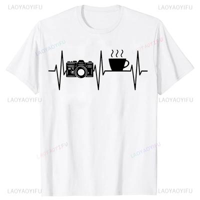Hot Sale Photographer Funny Coffee Lover Camera Photography T Shirts Summer Style Streetwear T-shirt Casual Fashion Men Tees