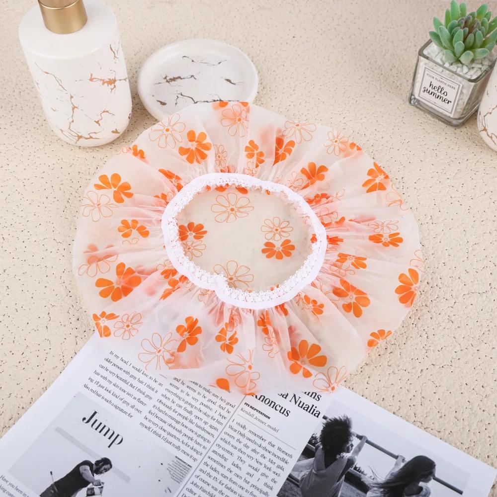 1PC Reusable PE Shower Cap - Adjustable Printed Design with Elastic Band for Spa Salon & Kitchen Oil Fume Protection Shower Cap