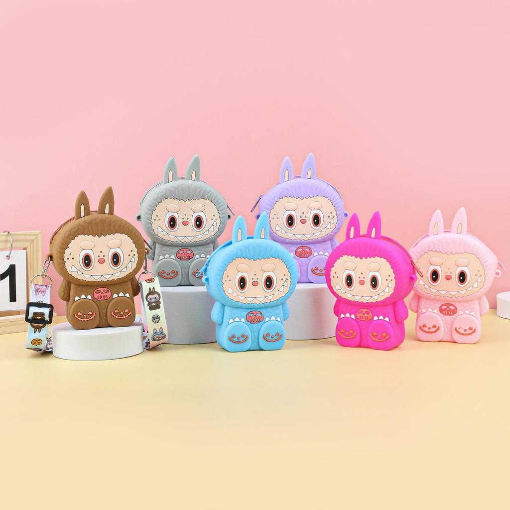Cute Girly Heart Cartoon Silicone Labubu Crossbody Bag for Children