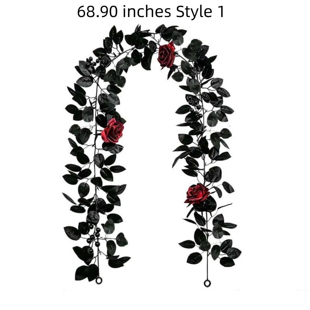 Reusable Artificial Black Rose Vine Flexible Spooky Gothic Wreath Staircase Handrail
