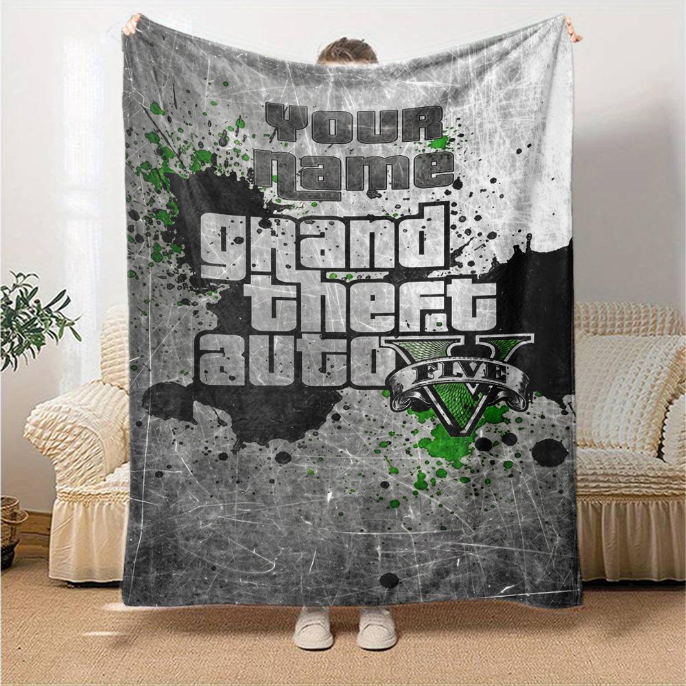 Grand Theft Auto Text individualisieren Decke Überwurf Personalisierte Decke Ultra-Weich Groß für Wohnzimmer Picknicks Nickerchen Sofa Vier Jahreszeiten Universell