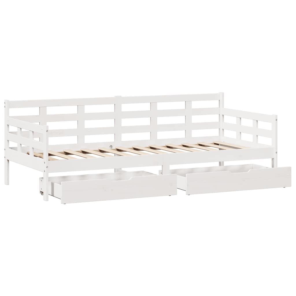 Daybed with Drawers White 90x200 Cm Pine Wood