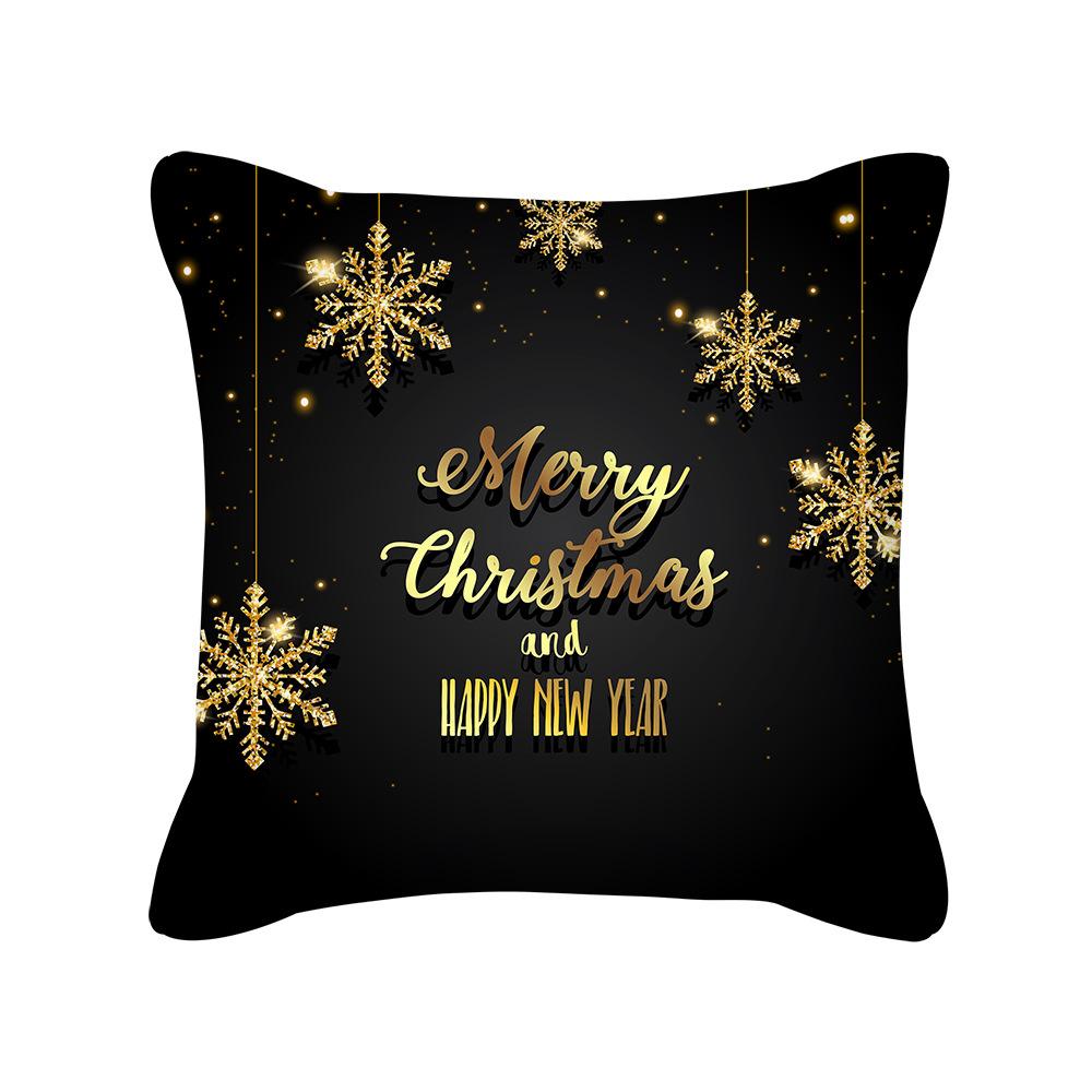 New Black Gold Christmas Pillow Cover New Snowflake Letter Peach Skin Sofa Cushion Cover