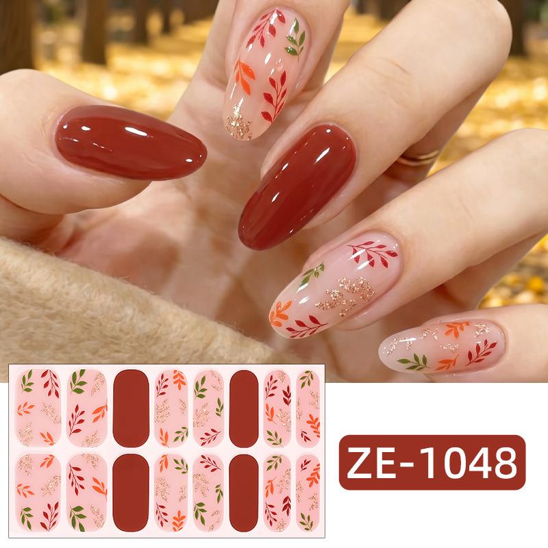 New Maple Leaf Pink Hot Stamped Gold Nail Stickers 3D Ombre Grass Fresh Style Nail Stickers