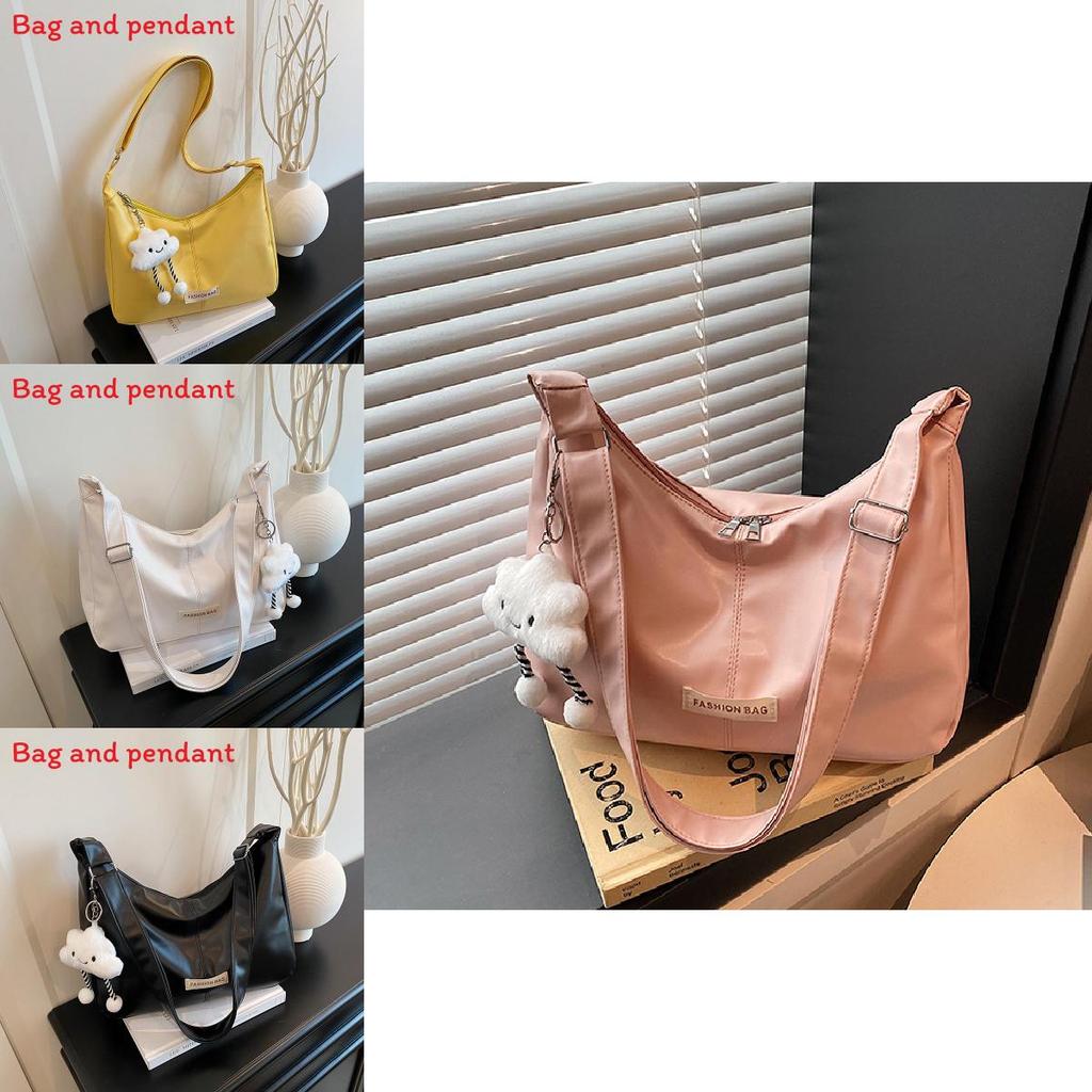 Simple Solid Color Letter Decoration Women Casual Shoulder Bag With Pendant For Daily Use
