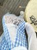Zeng Xiaoxian Women's Irregular Blue Plaid Lace A-line Long Skirt: Summer 2025 Beachwear.