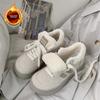 Moda Feminina Tênis de Plataforma Vintage Tênis de Salto Grosso Quentes Peludos Casuais para Corrida Plataforma Esportivo Sapatos Brancos