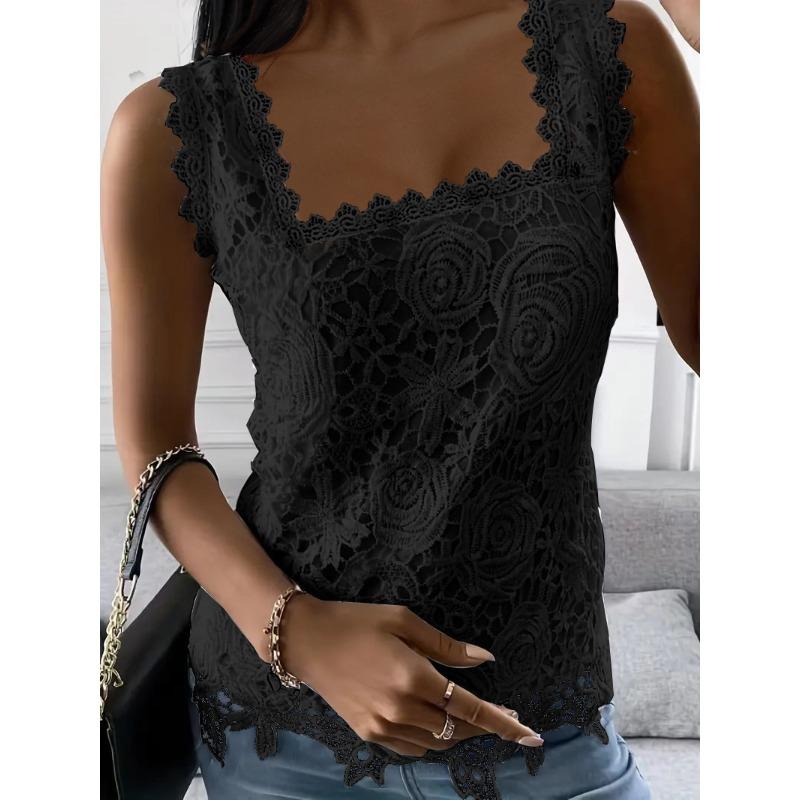 HNXC Summer Square-neck Lace Sleeveless Vest T-shirt Top