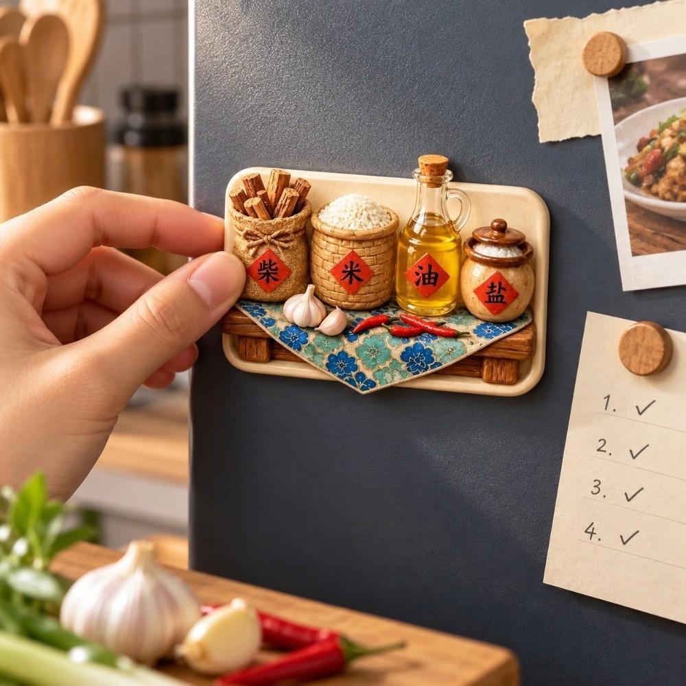 3D Relief Fridge Magnet Food Theme 3D Refrigerator Stickers Decorative Fridge Magnet Home Decor