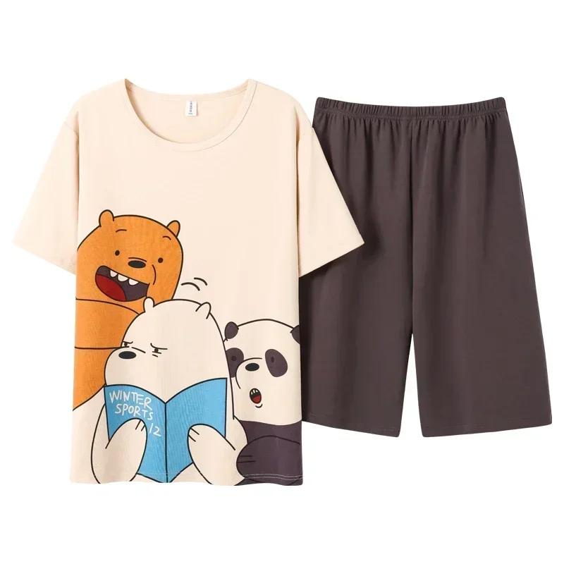 

Новая летняя мужская пижама с круглым вырезом, трикотажная хлопковая пижама с принтом собаки для мужчин, повседневная ночная одежда, пижамный комплект XL for 60-70kg