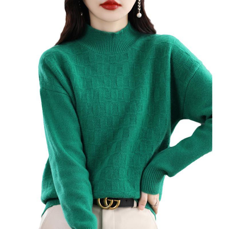 Stylish Women's High-Neck Pullovers: Thick, Half-Knit Base Layer for Autumn and Winter.