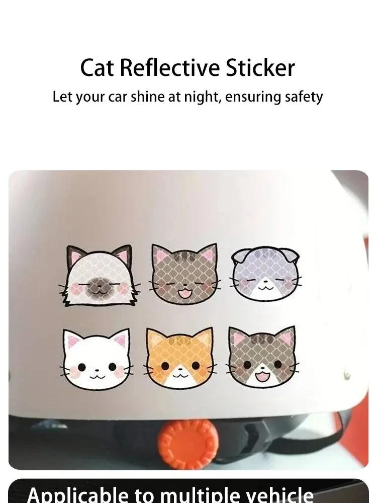 10pcs Cartoon Cat Reflective Stickers Electric Car Decoration Scratch Shielding Decorative Stickers Cute Helmet Stickers