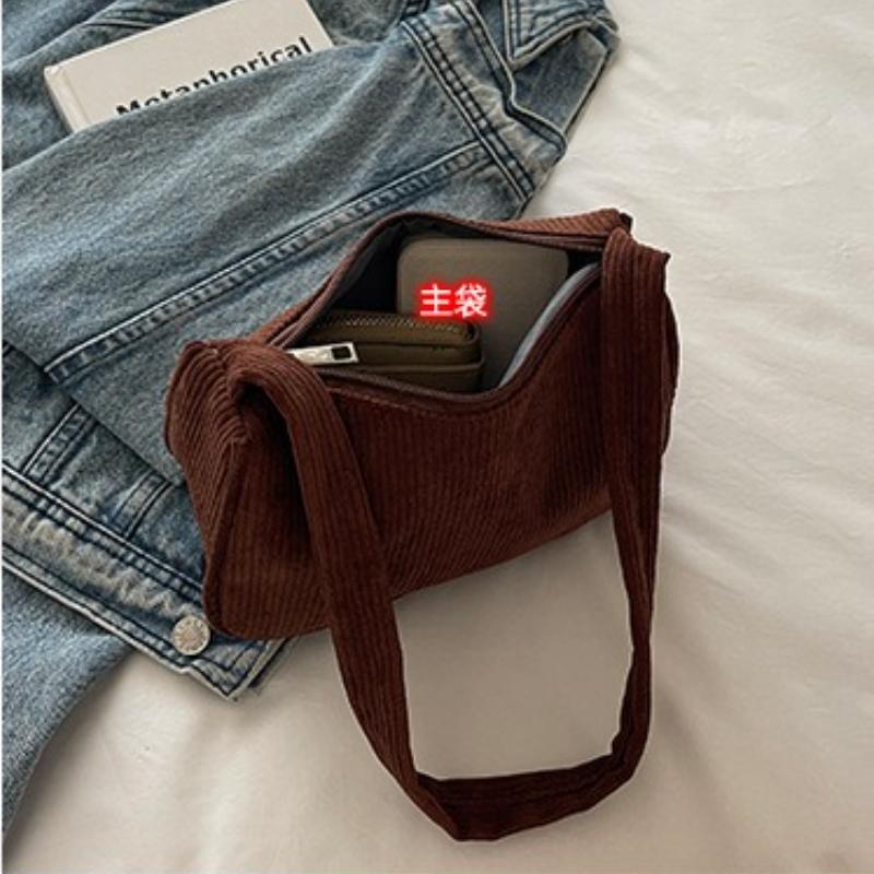 Minimalist Lightweight Square Shoulder Bags for Women Vintage Ladies Corduroy Underarm Bag Solid Color Female Handbag Purse