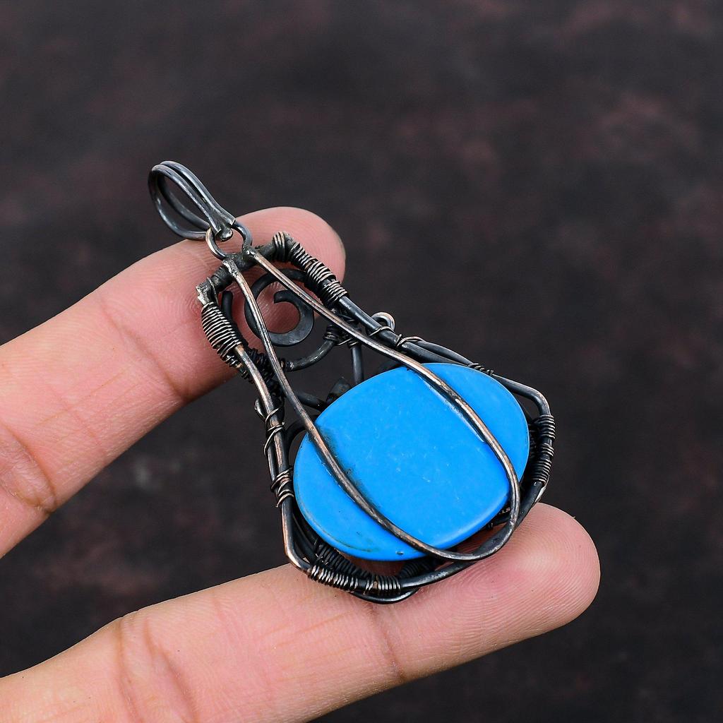 Sleeping Beauty Turquoise Pendant Copper Wire Wrapped Jewelry Handmade Pendant Copper Pendant Anniversary Gift Wire Wrapped Gemstone Pendant
