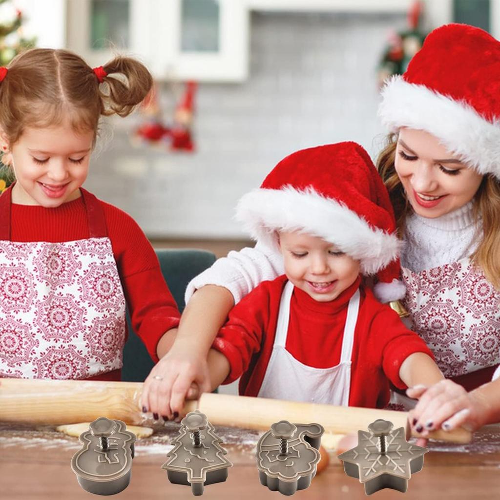 4-Piece Christmas Cookie Baking Mold Set with Snowman, Snowflake, Christmas Tree, and Santa Claus Designs