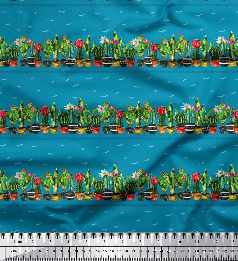 

Тканина Soimoi Gold Poly Crepe Cactus з конічним принтом горщик Tree Тканина на метр 42 дюйма 42 Inch Wide - Poly Crepe синій