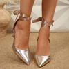 Fashion 2025 Spring and Summer New Pointed Toe Cross Strap Sandals Women's Black Skinny Kitten Heel Shallow Stiletto High Heels