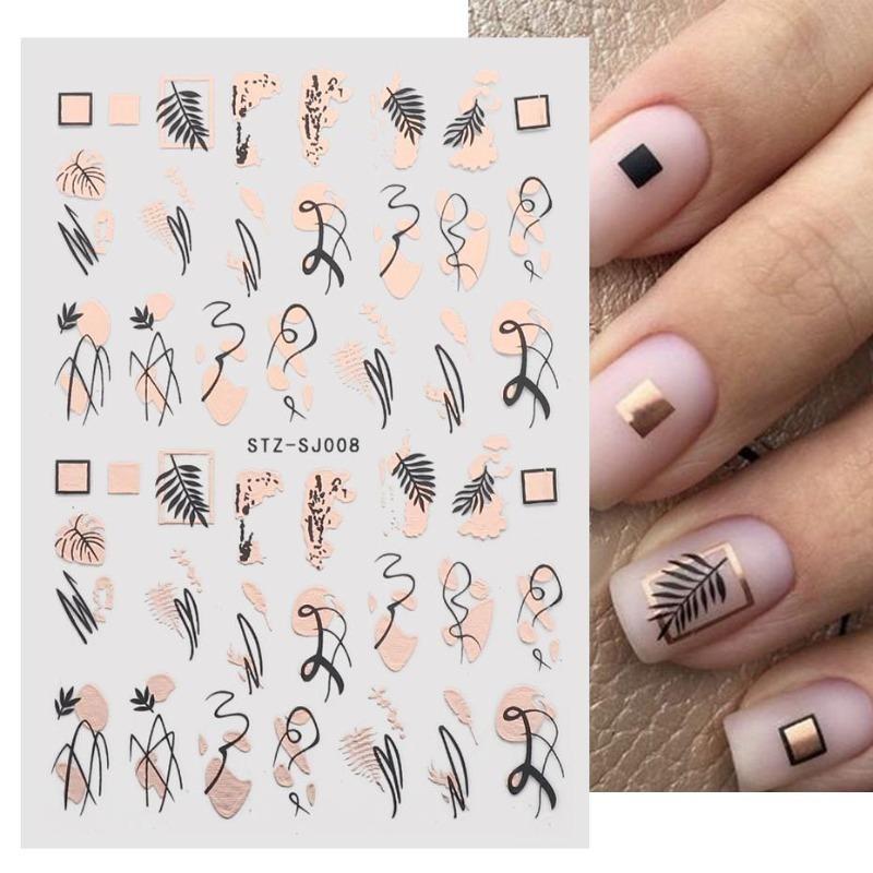 Graffiti Strips Nail Stickers for Women Nail Art Decorations Rose Gold Abstract Line Spring 3D Slider for Manicure Polish Tattoo
