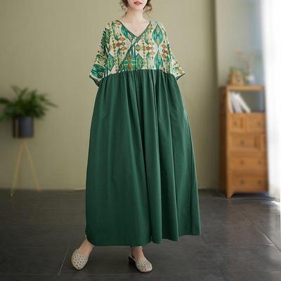 Kurzarm Plus-Size-Baumwolle im Vintage-Stil mit Blumenmuster, neu in Kleidern für Damen, lässig, locker, für den langen Sommer