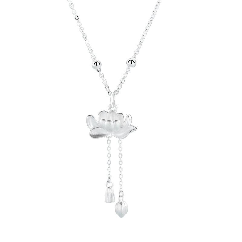 Two Worlds Lotus Tassel Necklace Women'S Niche New Chinese National Style Creative Necklace Gift Women Premium