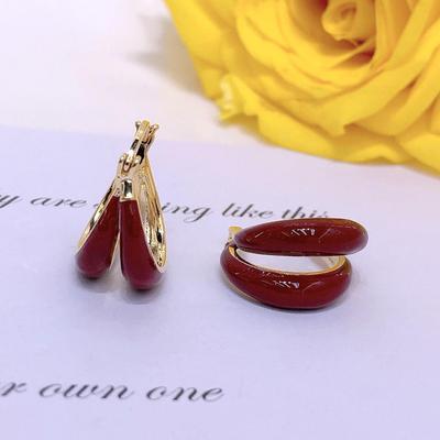 Red Multi-Layer Circle Stud Earrings - Elegant Autumn/Winter Women's Luxury