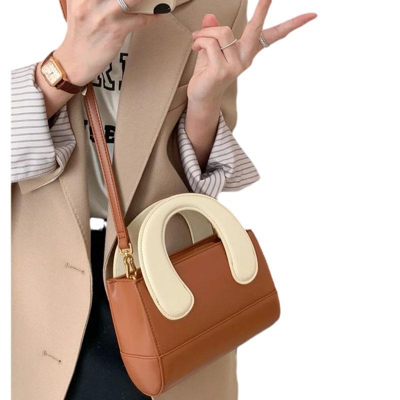 Spring Single-shoulder Women's Small Square Leather Crossbody Bag, Cute Hand-held Leather Women's Bag