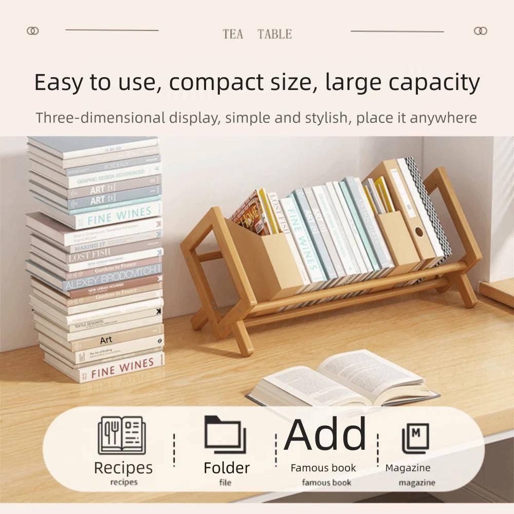 New Retro Wooden Desktop Bookshelf Stable Space-saving Tilting Book Shelf Multi-Purpose Magazine Storage Rack Office
