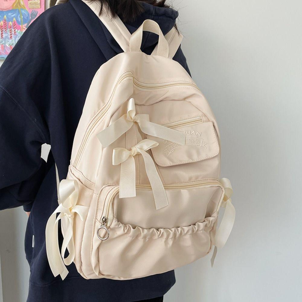 Zaino in Tela con Fiocco Grande Capacità Harajuku Studenti Borsa da Scuola Stile College Borsa portaoggetti Borsa con Spallacci in Tela