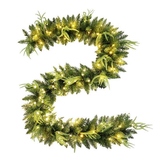 

9 футов Рождественская кедровая гирлянда Реалистичная искусственная кедровая гирлянда Гибкая искусственная гирлянда из сосновых иголок для рождественского стола, каминной полки, лестничных перил, крыльца With Light