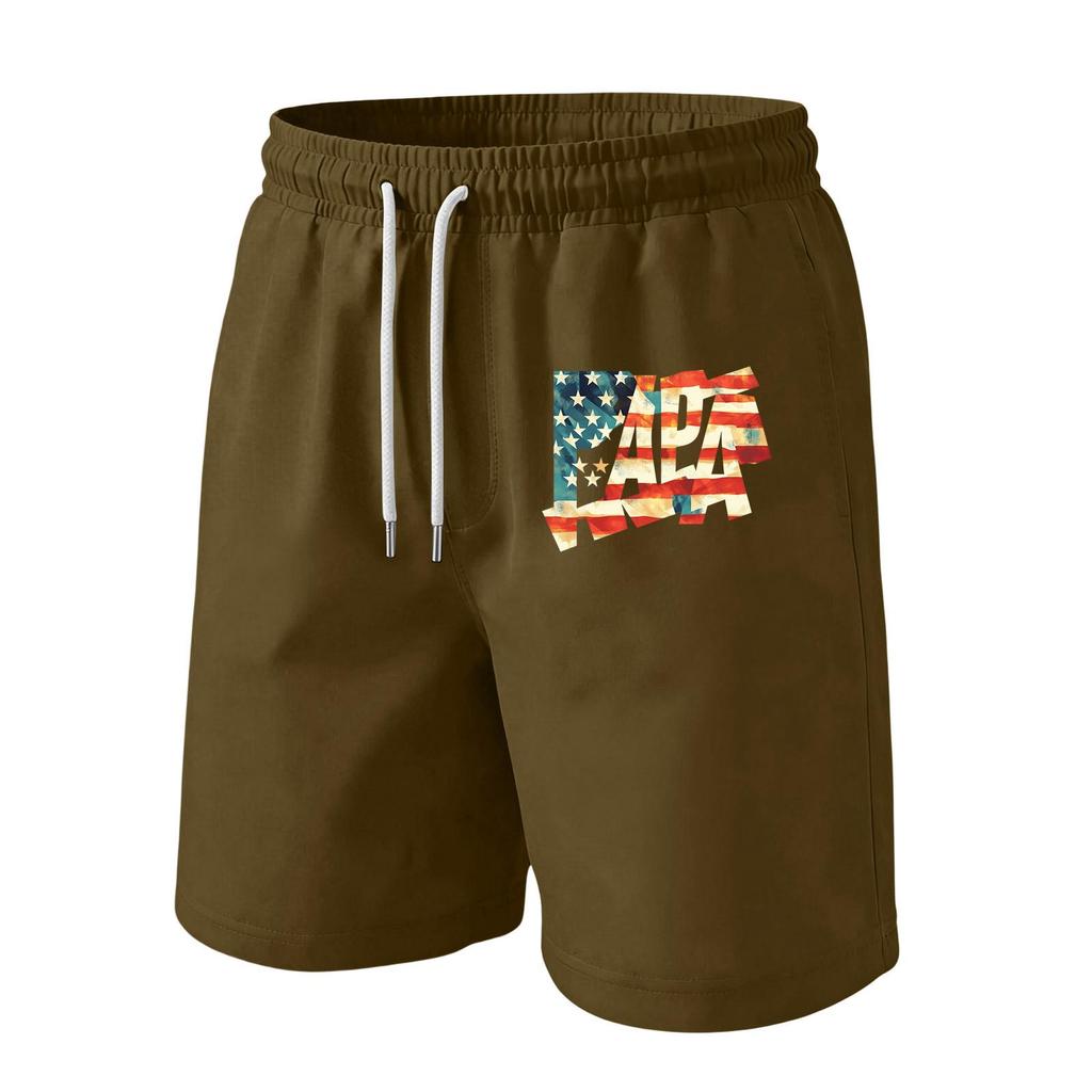 Men's Casual Drawstring Waist Shorts with Flag Print Lightweight Comfortable Fit Suitable for Daily Wear and Outdoor Activities