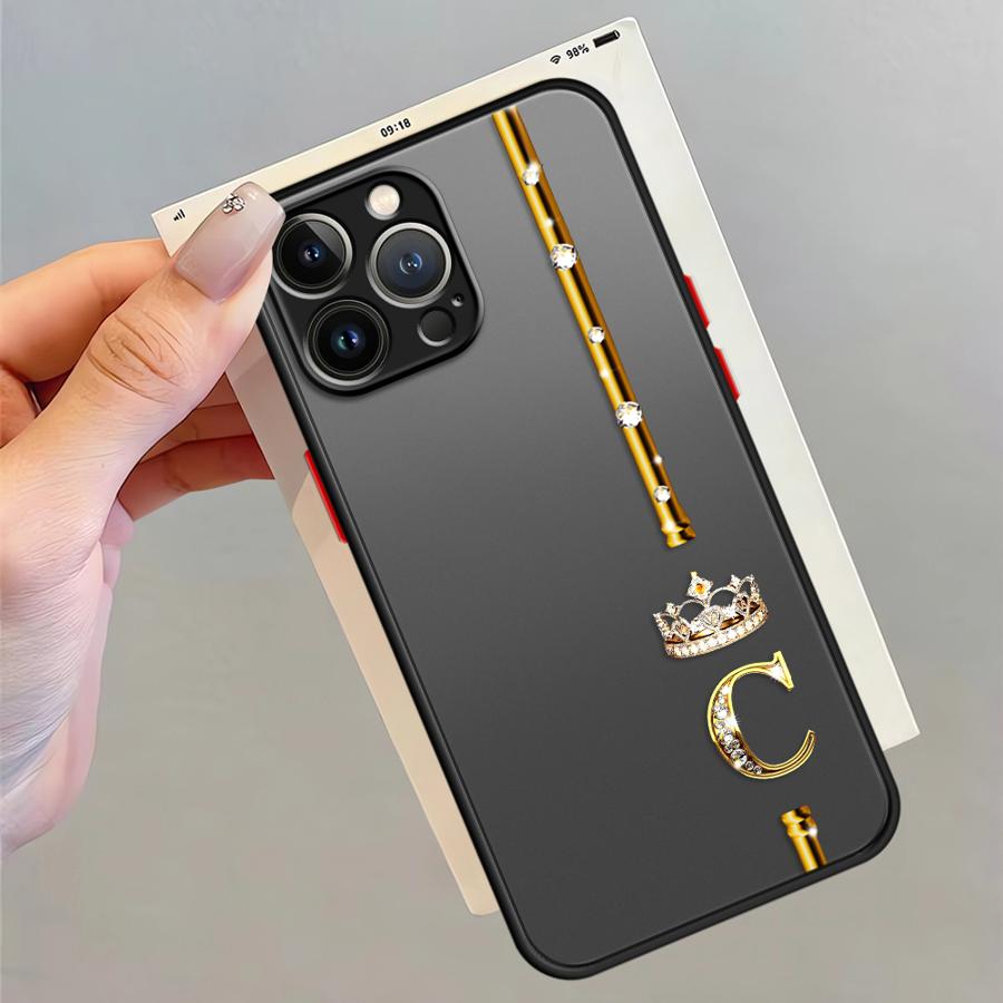 Diamond Crown Queen King Letter Funda Back Phone Cover Case for iPhone 17 Pro Max 11 14 Air 15 7 8 SE XS XR 13 Mini 12 16 Plus