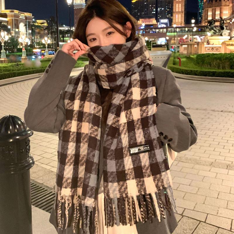 Women Red Green Plaid Tassel Knitted Scarf Headscarf Ladies Men Casual Warm Scarve Mujer Wrap Shawl New Unisex Winter Christmas