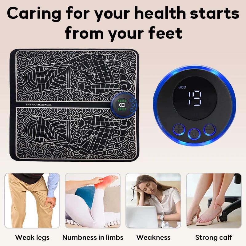Foot Massger Sole Massage Pad Feet Muscle Stimulation 8 Modes 19 Level Relax Improve Blood Circulation Relief Pain Relax Feet