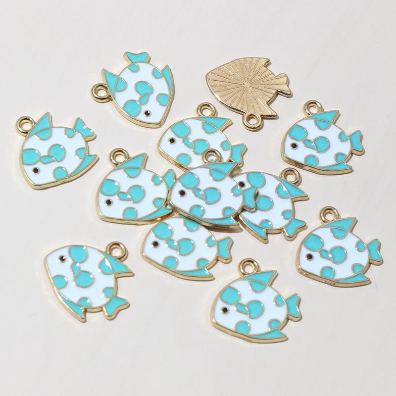 20pcs Enamel Fish Charms Pendant 15x14mm DIY Jewelry Making Accessories Findings for Earrings Necklace Bracelets Crafts