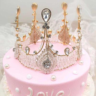 Beaupretty Cake Crown Rhinestone Bead Lace Alloy Crown Cake Topper Party Tiara Decoration for Birthday Wedding Party Supplies