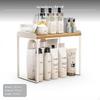 2Tier Desktop Makeup Organizer, Layered Cosmetic Storage Rack, Stackable, ivory Wood Small White