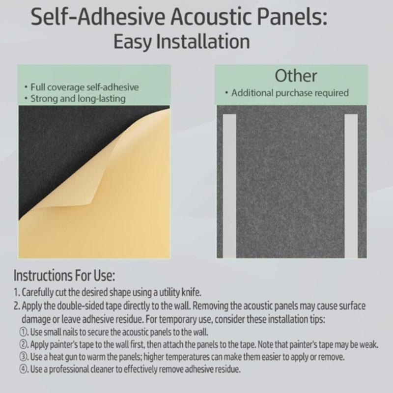 12Pcs Decorative Acoustic Panels Angled Square Peels and Stick Sound Absorbing Panel For Wall Ceiling Enduring
