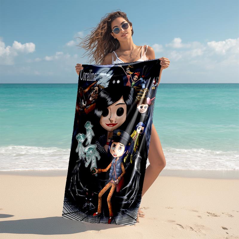 1pc C-Coraline (2) Beach Towel, Comfortable and Thick, and Swimming/Bath/Picnic/Camping Towel, Suitable for Seaside Beaches