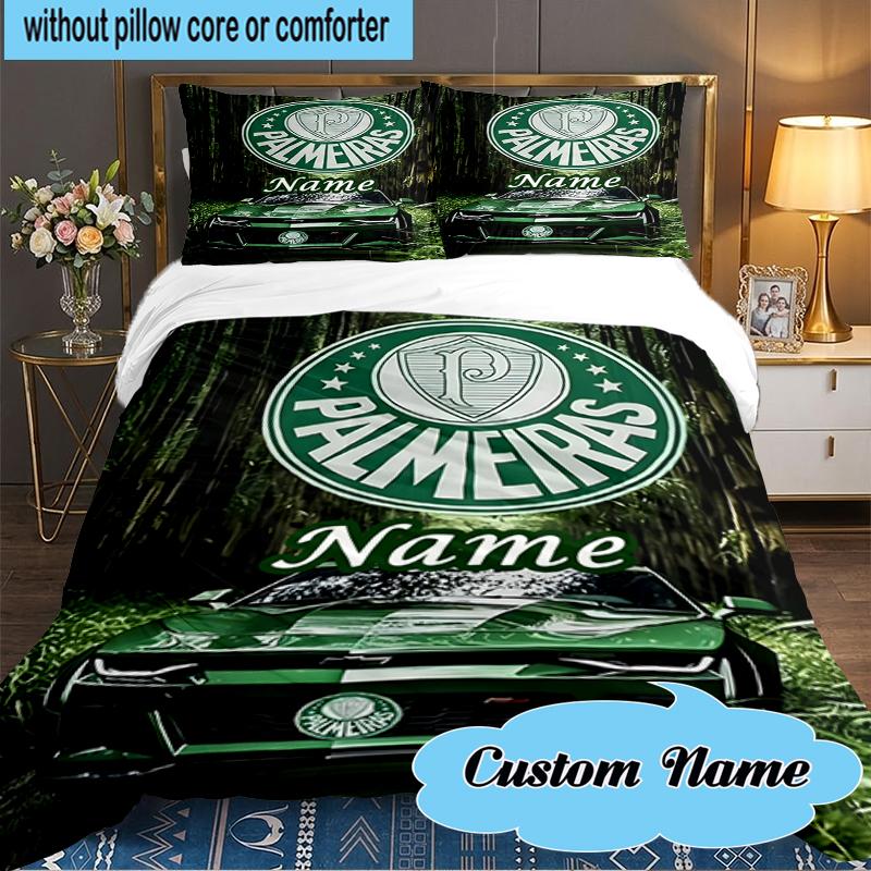 Custom Name Palmeiras Team Crest Bedding Set 3pcs, Bedding Set Including 1pc Duvet Cover And 2pcs Pillowcases for Bedroom, Dormitory Gift