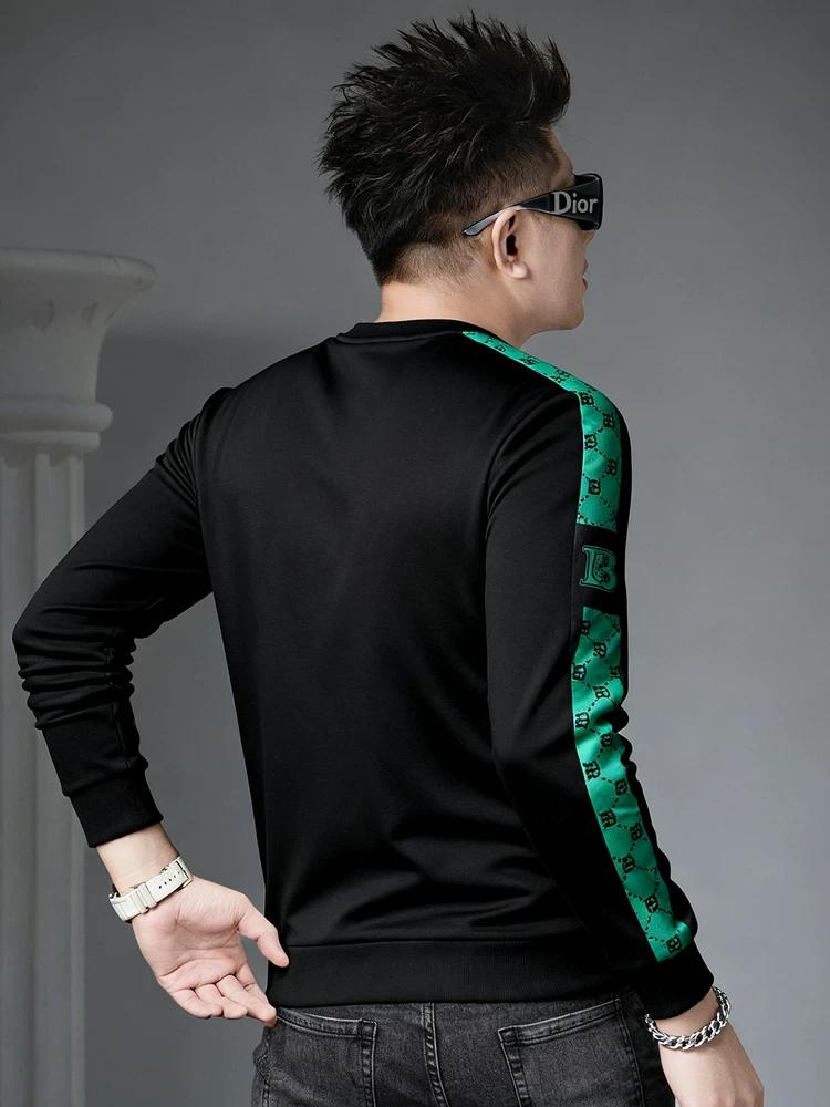 European High-End Embroidered Sequin Crewneck Sweatshirt for Men, 2025 New Autumn Trendy Brand Long-Sleeve Top