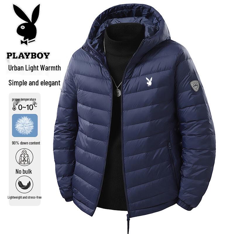 PLAYBOY Men s Lightweight Hooded Down Jacket 2XL темно-синий