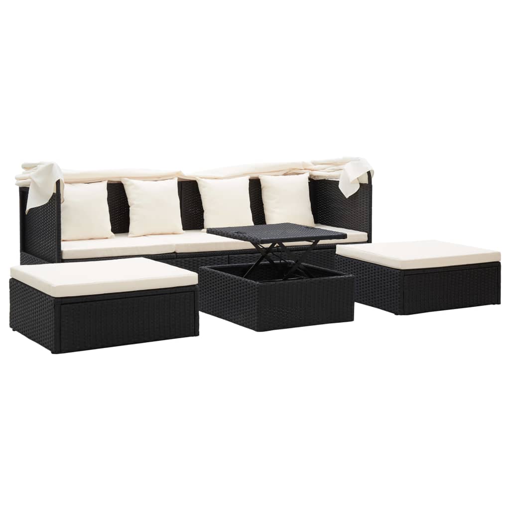 Garden Sun Island with Roof Black Poly Rattan
