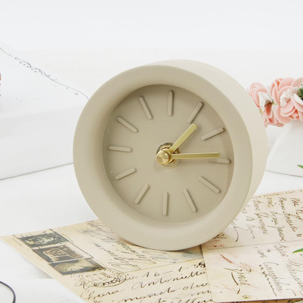 Concrete Brass Pointer Table Clock Sandstone Brown Silent Movement Clock Study Room