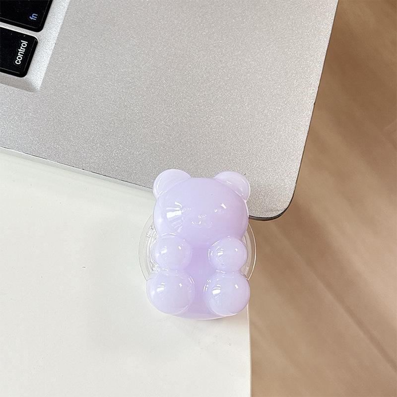 Jelly Solid Color Hard Bear Mobile Phone Airbag Bracket Pasted Retractable Desktop Watching Drama Support Decorative Ring Woman