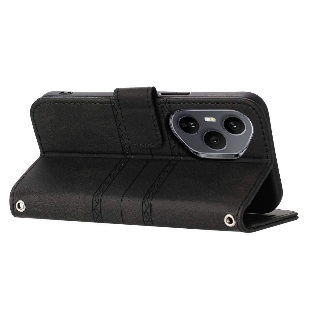 For Honor 400 Pro 5G (Global) Case Wallet Skin-Touch Leather Imprinted Phone Cover with Wrist Strap