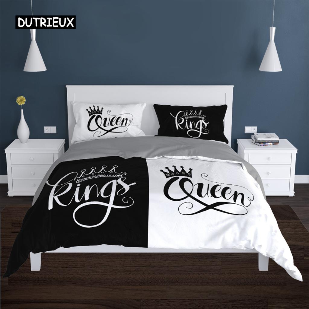 Páry Moderní Povlak na přikrývku Queen 220x240 260x240 Sada povlečení s korunkou Černá Bílá Povlak na manželskou postel 2 sp. Set pro dospělé