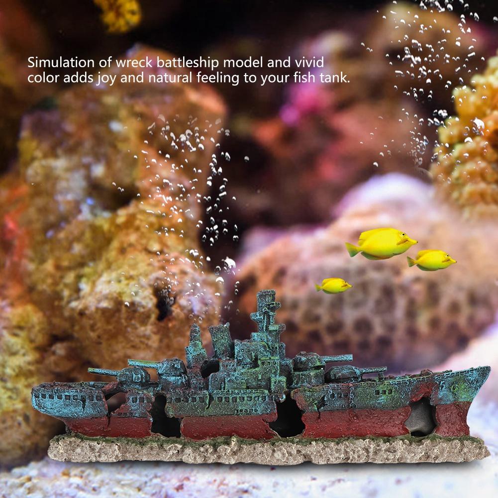 Resin Wreck Boat Sunk Battleship War Ship Fish Tank Aquarium Ornament Cave Decoration
